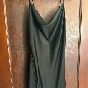 Zara black satin midi dress with side button detail